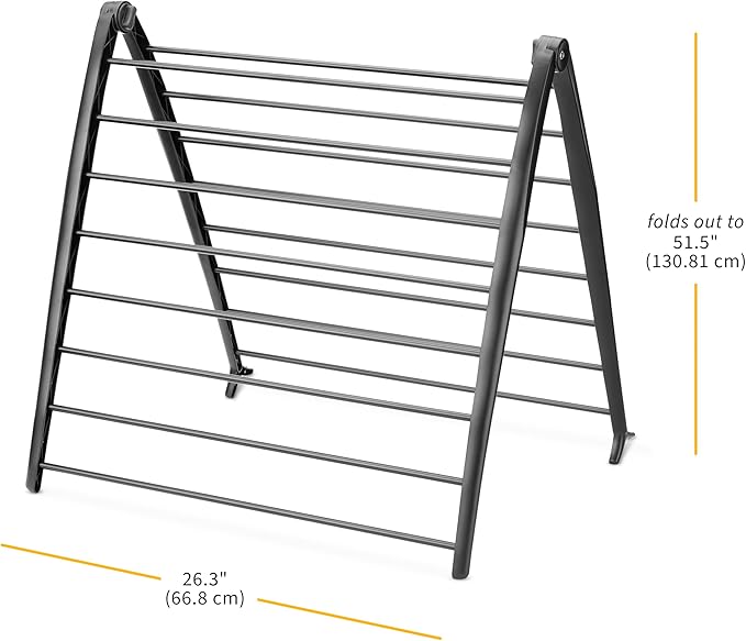 Whitmor Spacemaker Folding Drying Rack, Indoor Clothes Organizer with Patent-Pending Design, Space Saving, 6" L x 26" W x 51.5" H, Black