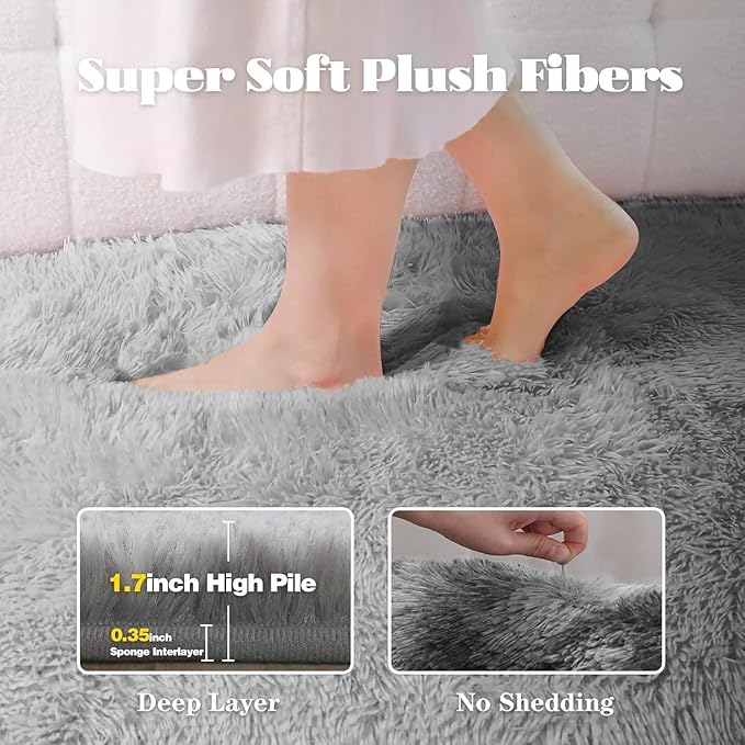 2x6 Runner Rug for Bedroom: Fluffy Shag Soft Washable Rugs Small Fuzzy Plush Indoor Carpet for Hallway Bedside Dorm Kids Girls Boys Room (Dark Grey, 2'x6')