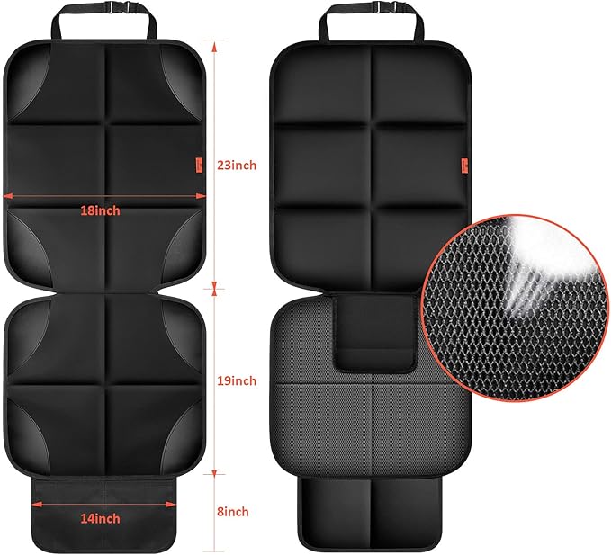 Car Seat Protector 2 Pack Car Seat Cushion Mat Thickest Padding,Waterproof 600D Fabric Car Seat Covers for Non-Slip Backing Mesh Pockets for Baby and Pet (Black, 2 Pack)