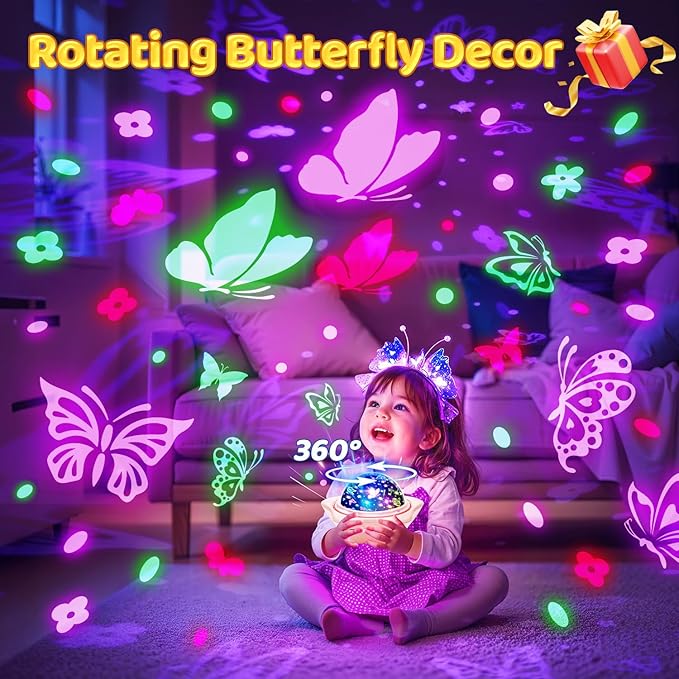 Onefire Girl Gifts, 6 Films Light Projector Unicorn Toys for Girls Age 4-6,Rechargeable Night Lights for Bedroom,360° Rotating Butterfly Lamp for Room Decor,Mermaid Princess Toddler Toys Toddler Gifts