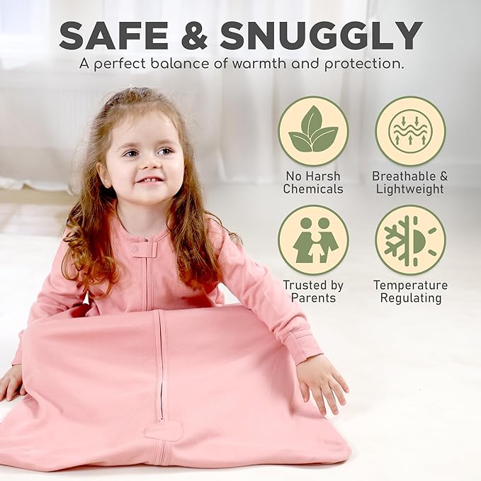 Mama Cheetah Baby Sleep Sack with Sleeves, 0.5 TOG Organic Cotton Wearable Blanket and Two-Way Zipper, Swaddle Transition Long Sleeve Sleeping Bag for Newborn Infant Toddler, 6-12 Months