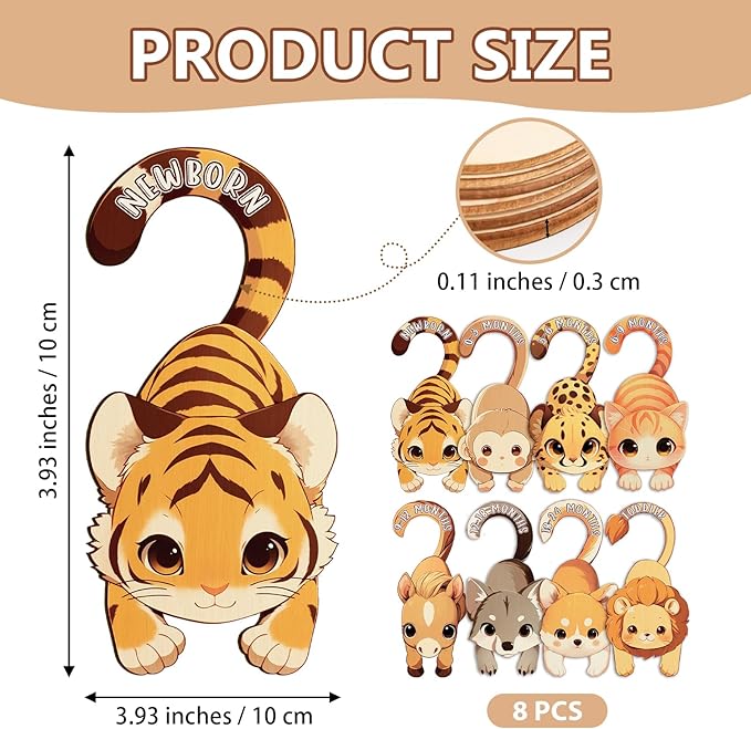 Baby Closet Dividers for Clothes - Set of 8 Unique Animals Design Baby Size Closet Divider Newborn to 24 Months, Babies Wardrobe Closet Organizer Nursery Decor Gender Neutral Kid Clothes Dividers