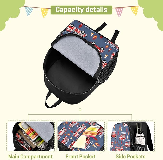 Toddler Backpack Cartoon Fire Trucks Waterproof Mini Backpack Boys/Girls Cute Small Backpack Kindergarten Pre School Bags 11 Inch