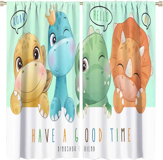 Kids Dinosaur Curtains for Boys Girls Bedroom Decor Cartoon Dino Colorful Cute Funny Animal Printed Blackout Rod Pocket Window Drapes for Baby Nursery Playroom Living Room W42xL84in 2 Panels
