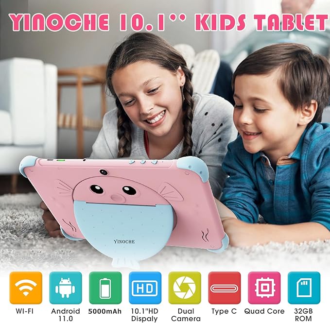 Kids Tablet 10 inch, Android Toddler Tablet for Kids with Case, Dual Cameras, Parental Control,Pre-intalled Apps, 32GB (512TB TF Card Expandable),Great Tablets for Toddlers and Children (Pink)