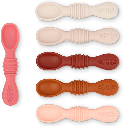 Simka Rose Silicone Baby Spoons Self Feeding 6 Months - First Stage Infant Spoons for Babies & Toddlers- Baby Led Weaning Spoons Set of 6- Easy on Gums Food Training Utensils Dishwasher Microwave Safe