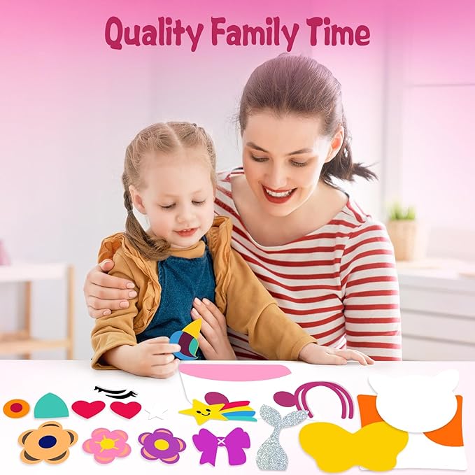 MEGUO Sewing Kit for Kids,Beginner Arts and Crafts, 8 Easy DIY Handbag and Ornaments, Christmas Birthday Gifts Presents Toys for Girls 4-12, Learn to Sew/Embroidery,Parent-Child Interaction