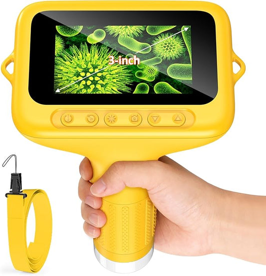 Microscope for Kids, 3'' Digital Handheld Kids Microscope with Adjustable Light, 1000X 1080P Pocket Portable Mini Micro Scope, Stem Toys for Ages 5-7 8-12 Teen Boys and Girls Educational Gifts, Orange
