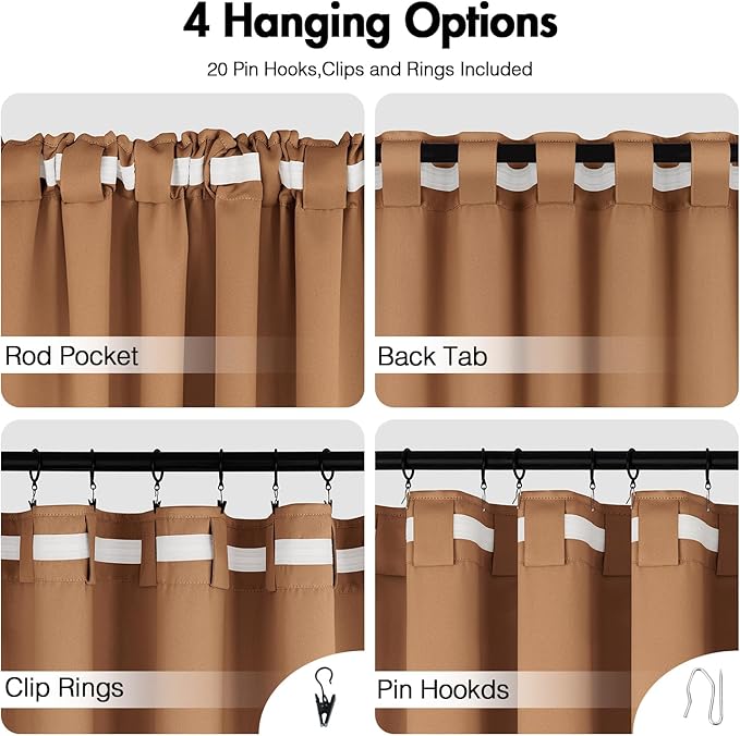 ANRODUO Back Tab Blackout Curtains for Bedroom Living Room, Rod Pocket Pinch Pleated Thermal Insulated Room Darkening Curtains 84 Inches Long 2 Panels, Brown, 42 x 84 Inch