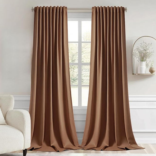 MIULEE Back Tab Blackout Curtains 96 Inch Long 2 Panels Set for Living Room Bedroom, Rod Pocket/Pinch Pleated Long Thermal Insulated Room Darkening Floor to Ceiling Drapes, W52xL96, Cappuccino Brown