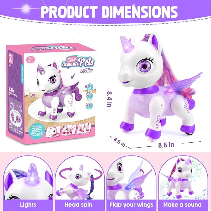 Unicorn Toys for Girls Age 4-6: Robot Pets for Kid Remote Control Robot Toy for Ages 5-7 Smart Robots Girl Toy 4-5 Robot Toy for Kid 8-12 Birthday Gifts for 3 4 5 6 7 8 Year Old Girl, Purple
