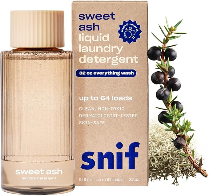 Snif Sweet Ash Laundry Detergent, Low Key Sweet and Earthy Scent, 64 Loads, Non-Irritating to Skin, Clean, Non-Toxic, Vegan, Cruelty Free, 32oz