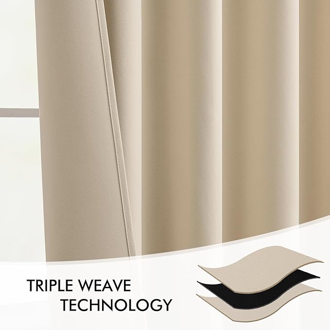 MIULEE Cream Beige Back Tab Light Blocking Curtains 100 Inch Length 2 Panels Set for Living Room Bedroom Privacy, Rod Pocket/Pinch Pleat Thermal Insulated Room Darkening Pleated Blackout Drapes