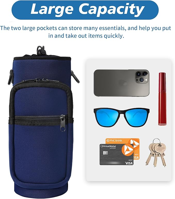 32 40 oz Water Bottle Carrier with Strap, Neoprene Water Bottle Sleeve Bag with 2 Pockets Insulated Flask Sling Holder for Walking Hiking Gym