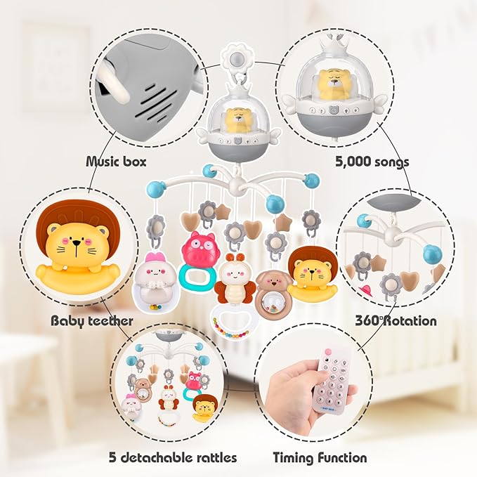 nicknack Baby Crib Mobile with Music and Light, Musical Nursery Mobile for Infants Newborn Gift 0-12 Months, Babies Bassinet Mobile with Remote Control