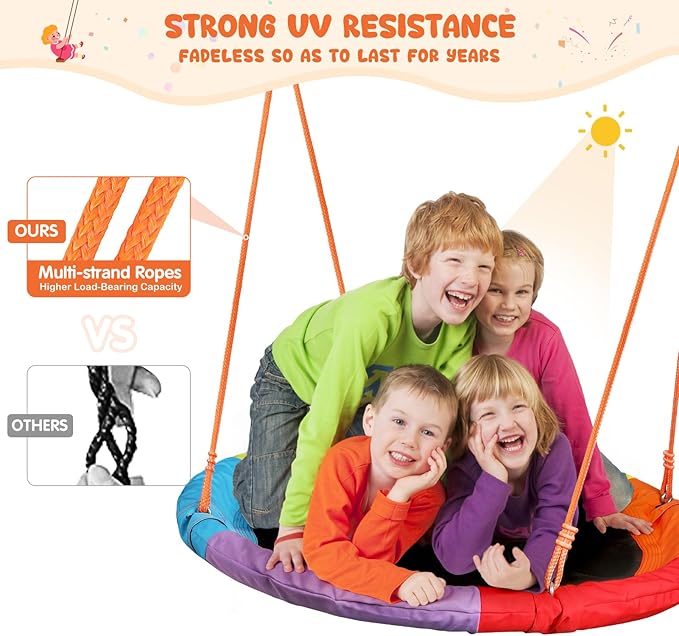 Swing Sets for Backyard, Outdoor Toys for Kids, A-Frame Out Playset Holds 440 lbs with 40" Saucer Swing, Adjustable Ropes