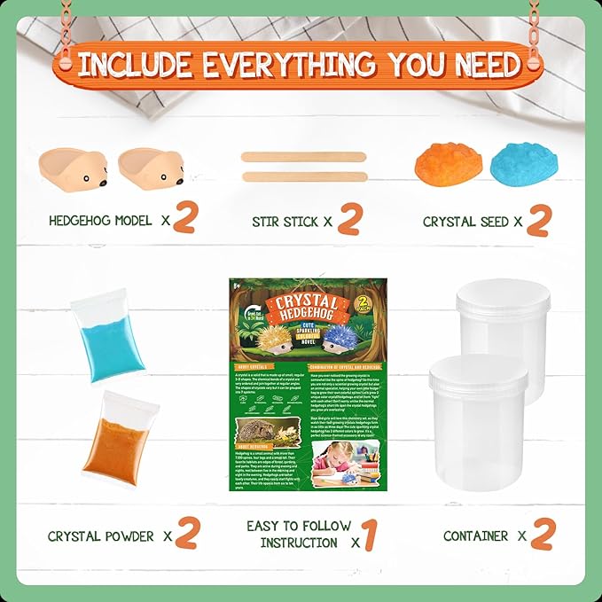 XXTOYS Crystal Growing Kit - 2 Vibrant Colored Hedgehog to Grow - Science Kits for Kids Age 6-8, Great Gifts Toys for Boys & Girls 8-12, STEM Projects for Kids
