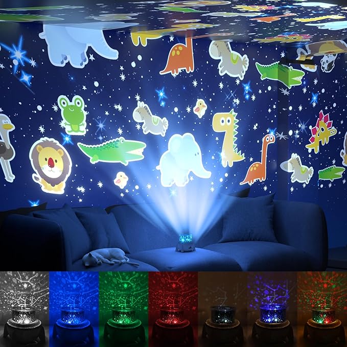 Night Light Projector for Kids - Bedroom Star Projector with Galaxy Planets, Animals Dinosaur World, Constellations, Birthday, Sea World, Christmas, Cupid, Halloween Themes, Gifts for Boys, Girls