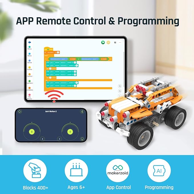 STEM Coding Robot Kits for Kids Ages 6+, 26-in-1 Educational Programmable Scratch Coding Robotics Kit, APP RC Robot Jeep Car Birthday Children's Day Gift for Boy Girls(400+ Pcs)