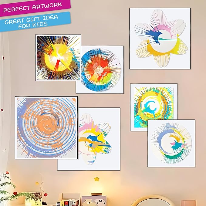 Spin Art Machine Variable Speed, Battery Operated Spinner - Paint Spinner with Splatter Guard, Washable Paint, Spin Art Kit, Art Design Card, Stem Toys, Kid Arts and Crafts, Girls Boys