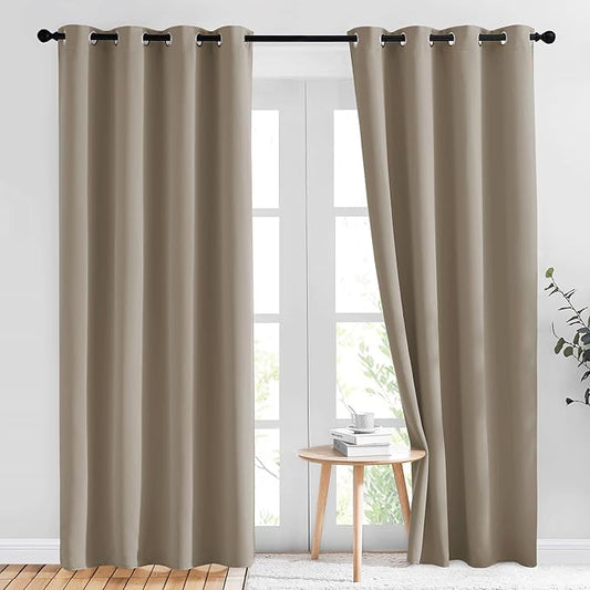 NICETOWN Sleep Blackout Curtains 84 inches Length for Small Windows, Noise Reducing and Block Draft Panels for Door Doorway Laundry Office Luxury Decor Theme (2 Panels, Taupe, W52 x L84)