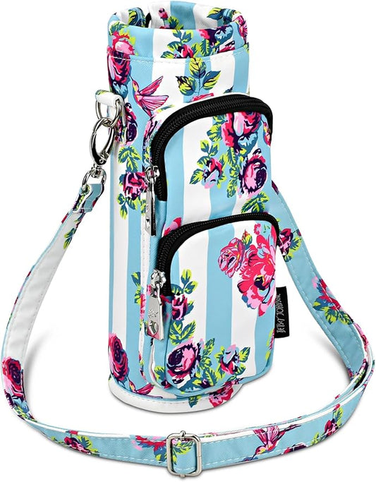 Betsey Johnson Insulated Water Bottle Pouch Holder Carrier Crossbag with Adjustable Shoulder Strap - Lightweight Polyester Accessories with Pockets Good for Hiking Sports