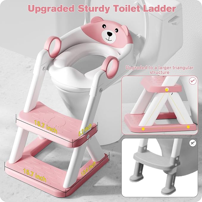 Potty Training Seat, Upgrade Toddler Toilet Seat for Kids Boys Girls, 2 in 1 Potty Training Toilet, Splash Guard Anti-Slip Pad Step Stool