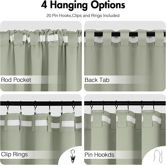 ANRODUO Back Tab Blackout Curtains for Bedroom Living Room, Rod Pocket Pinch Pleated Thermal Insulated Room Darkening Curtains 120 Inches Long 2 Panels, Sage Green, 52 x 120 Inch