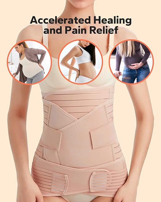 3 in 1 Postpartum Belly Band (Beige), Post Partum Waist Binder, Posture Correction Abdominal Binder, Belly Band Postpartum Belly Wrap, Postpartum Belly Wrap (For waistline 25"-35", S/M)