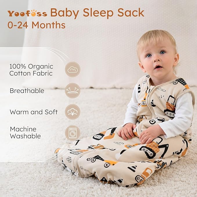 Yoofoss Baby Sleep Sack 18-24 Months, 1.5 Tog Baby Wearable Blanket with 2-Way Zipper, 100% Cotton Organic Fabric Winter Infant Sleeping Sack, Warm Soft Comfy