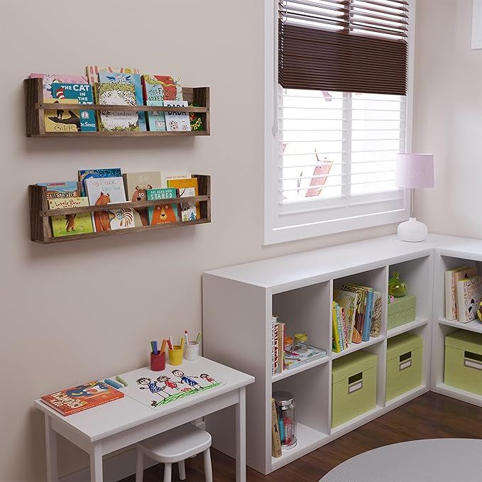 brightmaison Polynez 30" Floating Shelves for Nursery & Kids Room - Wall Multiuse Book Shelves, Set of 2 Brown Wood