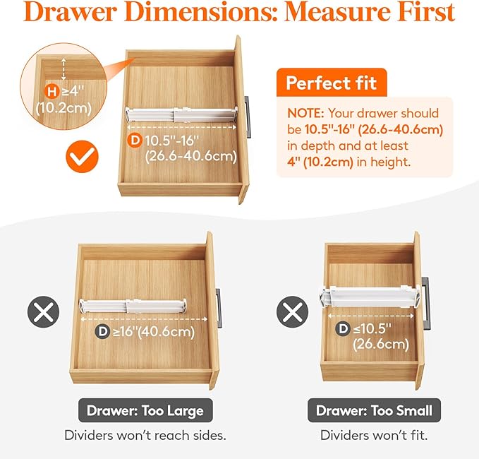 Lifewit 14 Pack Drawer Dividers 4" High, 10.5-16.5" Dresser Drawer Divider, Adjustable Drawer Organizers for Clothes, Plastic Drawers Separators for Dresser, Bedroom, Bathroom, Kitchen, Office