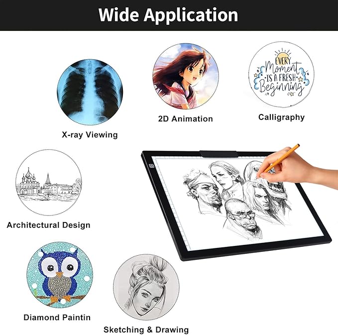 KOBAIBAN Wireless A4 LED Light Pad with Innovative Stand, Top Clip, Stepless/ 6-Level Dimmable Brightness Rechargeable tracing Light Box/Board for Cricut Vinyl, Weeding Tool, Diamond Painting, HTV