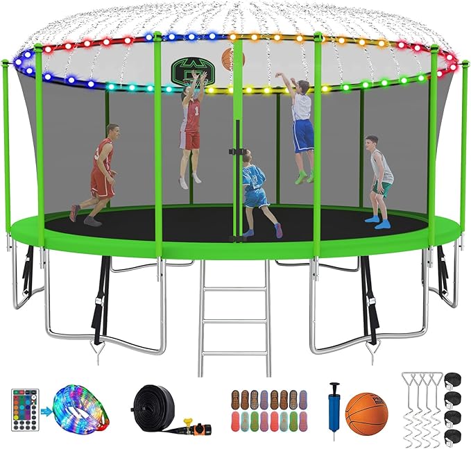 SKYUP Tranpoline 1500LBS 16 15 14 12 10 8 FT Tranpoline for 7-10 Kids and Adults, Windproof Outdoor Tranpoline with Enclosure Net, Basketball Hoop, Easy to Install & Last Long - ASTM Approved