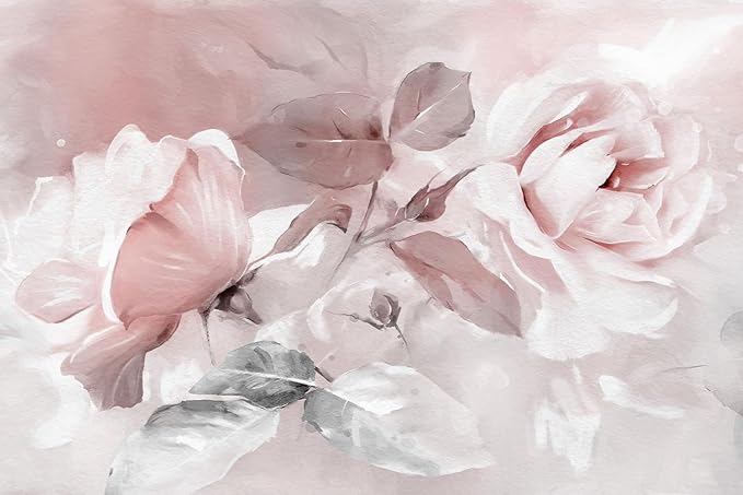 Pink Watercolor Peony Floral Mural Wallpaper Rose Flower Wall Mural for Living Room Bedroom Dining Room Office(Not Self-Adhesive)