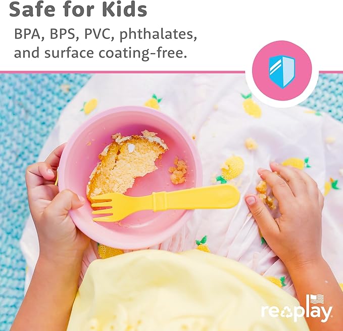 Re-Play 12 Oz. Toddler Bowls for Snack and Everyday Dining - Dishwasher and Microwave Safe - Made in USA - Set of 3-5.75" x 5.75" x 2" - Beach Baby