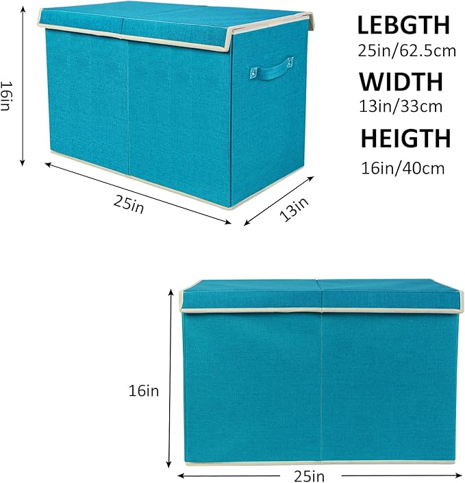 popoly Large Toy Box Chest Storage with Flip-Top Lid, Collapsible Toy Bin Storage Organizer for Boys, Kids, Girls, Toys, Playroom Organizers, 25"x13" x16"(Linen Teal)