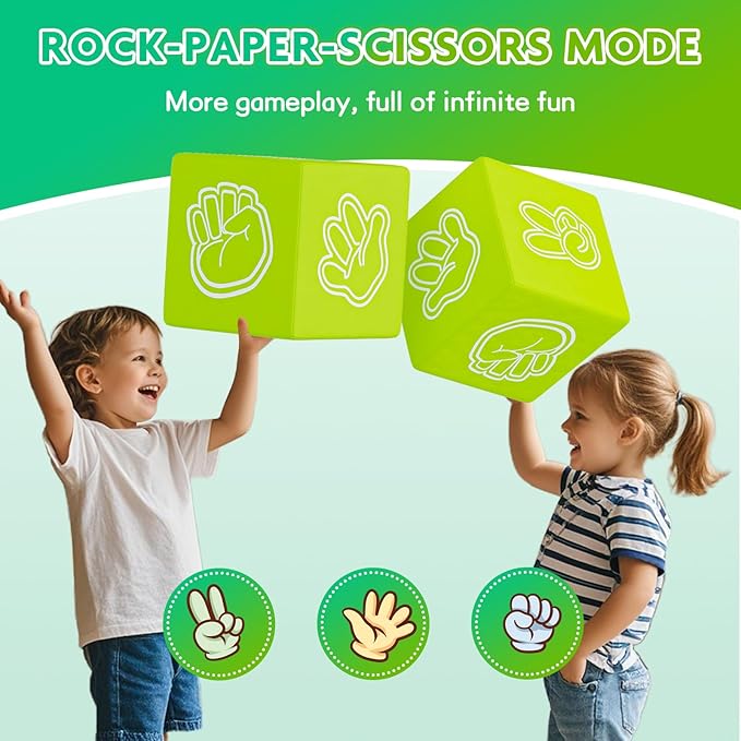 UMOMO 6 PCS Foam Climbing Blocks for Toddlers, Dice & Rock-Paper-Scissors Game Modes, Colorful Modular Play Set for Kids - Safe Indoor Activity Toy for Preschool Playroom (Green-Blue)