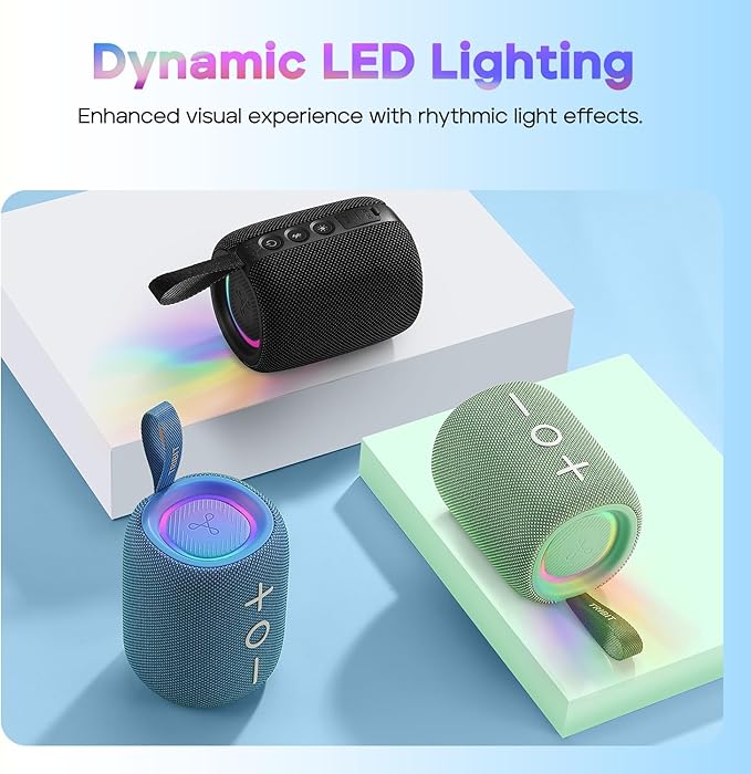 Tribit Bluetooth Speaker StormBox Mini+, 12W Shower Speaker with 360° Sound, 12H Playtime, Custom EQ, BT5.4, IPX7 Waterproof, RGB Lights, Type-C, AAC/SBC, TWS, Portable for Camping/Backyard (Green)