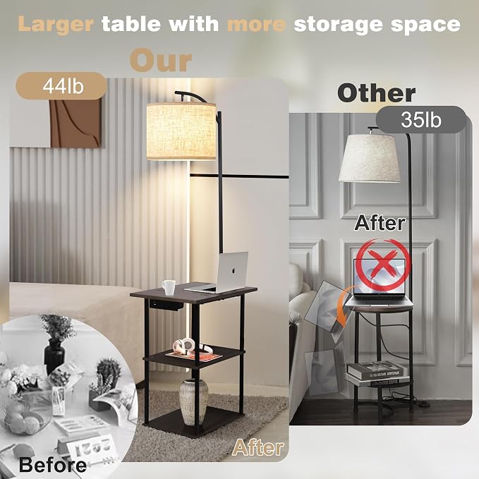 PESRAE Floor Lamp with Table, End Tables with Charging Station, 3 Color - Image 6