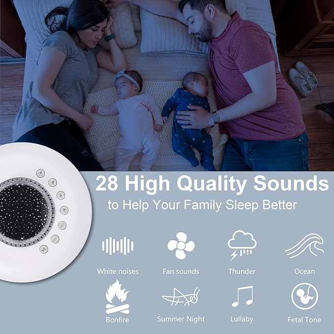 FamiSym White Noise Machine for Kids, Sound Machine Baby with 7 Starry Ambient Night Light, 28 Soothing Sounds Sleep Noise Machine Maker Ideal Gifts for Kids Adults Bedside Travel Nursery