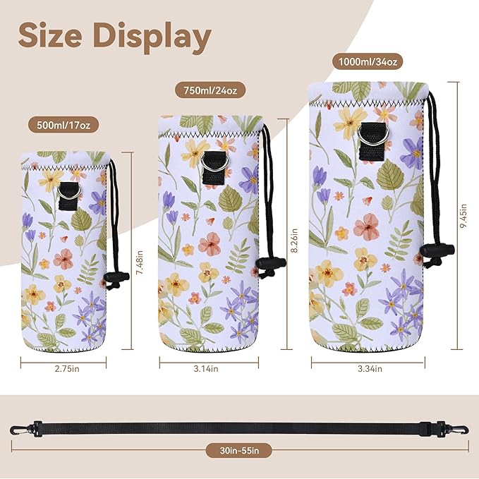 AUPET Water Bottle Sling Bag Carrier Crossbody Sleeve,Insulated Neoprene Bottle Case Holder Pouch Cover 500ML/17oz with Shoulder Strap for Walking Women Men