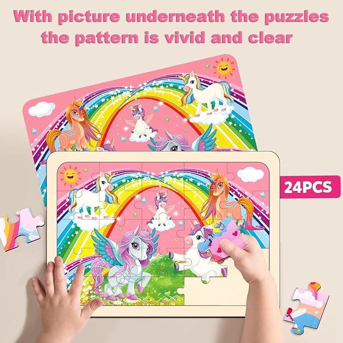 Puzzles for Kids Ages 4-6, 4 Pack Wooden Jigsaw Puzzles 24 Pieces The Castle Puzzle Preschool Educational Learning Toys Set for Boys and Girls