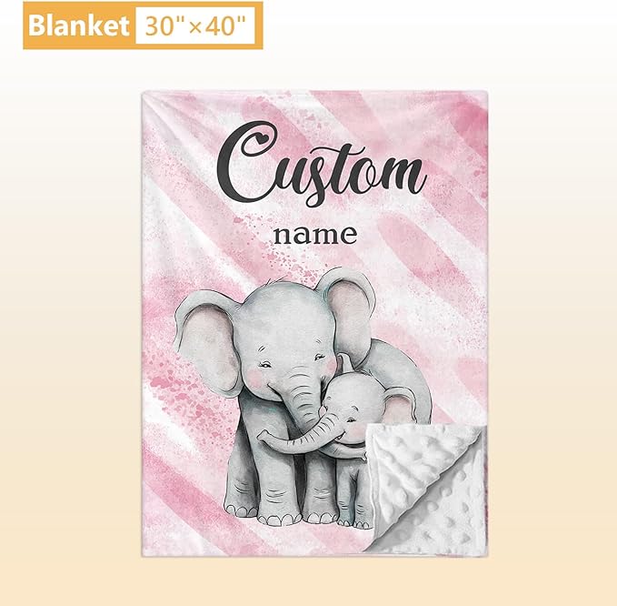 Personalized Baby Bedding Set, 5 Pcs Custom Baby Crib Sets with Name, Toddler Bedding Set for Baby Girls, Pink Elephants Double Layer Nursery Bedding Set, Customized Gifts for Infants Kids