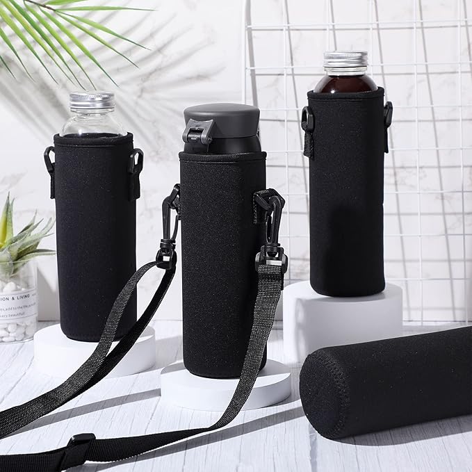 Rtteri 6 Pcs Neoprene Water Bottle Carrier Bag with Adjustable Shoulder Strap 32oz Insulator Water Bottle Cover Holder Cooler Sleeve for Stainless Steel/glass/plastic (Black)