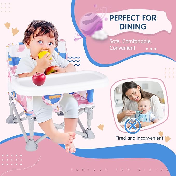 Portable Baby Booster Seat with Tray, Toddler Booster seat for Dining, Camping, Travel, Baby Beach Chair 6 Months to 3 Years Old Indoor Outdoor Use CH2408
