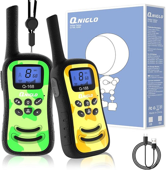 Qniglo Walkie Talkies for Kids Rechargeable 2 Pack,Camouflage Walky Talky for Children's Day Christmas Birthday Gifts Toys for Age 3-12 Boys Girls