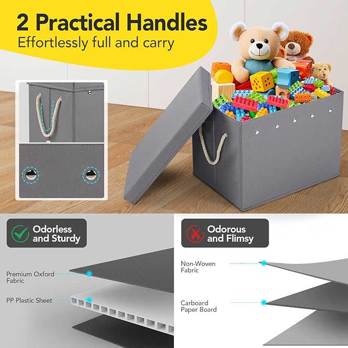 Kids Toy Box Chest Storage with Lid and Big Play Mat for Boys and Girls,Collapsible Fabric Toy Building Bricks Storage Container Organizer Bin with Rug for Playroom and Nursery Organization