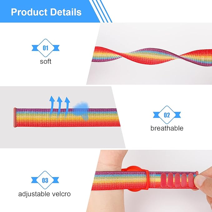 Kids Wristband Compatible with Apple AirTag, Protective Case for Air Tag GPS Tracker Holder with Nylon Bracelet, Adjustable Anti Lost Watch Band for Toddler Child Elder(Rainbow B)