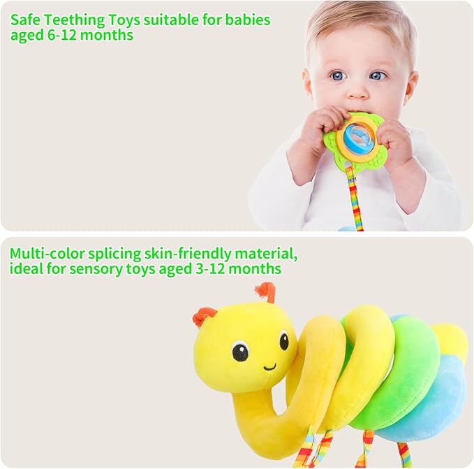 FPVERA Car Seat Toys for Babies 0-6 Months Upgraded Version Spiral Car Seat & Stroller Activity Toy, Soft Plush Hanging Toys with Rattles, Best Gift for Ages 0 and Up